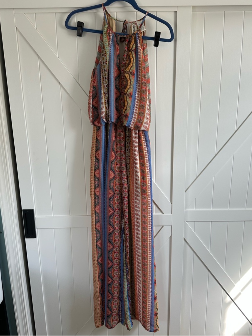 Mimi Chica Boho Wide Leg Jumpsuit Pant Romper Paisley Print Halter Size Small
